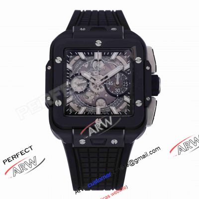 BBF 1:1 Clone Hublot Square Bang 42 Black Ceramic Rubber Strap Swiss Watch
